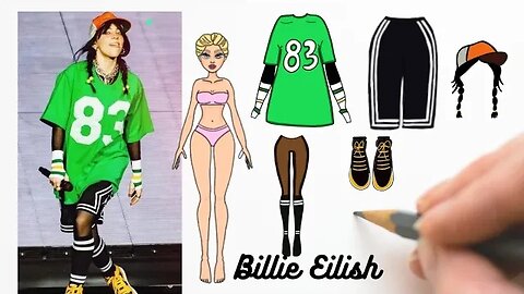 COMO DESENHAR LOOK BILLIE EILISH - VERSÃO BONECA DE PAPEL #bonecadepapel #billieeilish #paperdolls