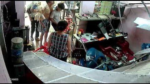 Water tanks falls through ceiling and nearly hits child