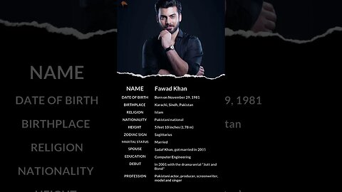 Fawad Khan | Fawad Khan 🔥 mini biography #shorts #biography #fawadkhan