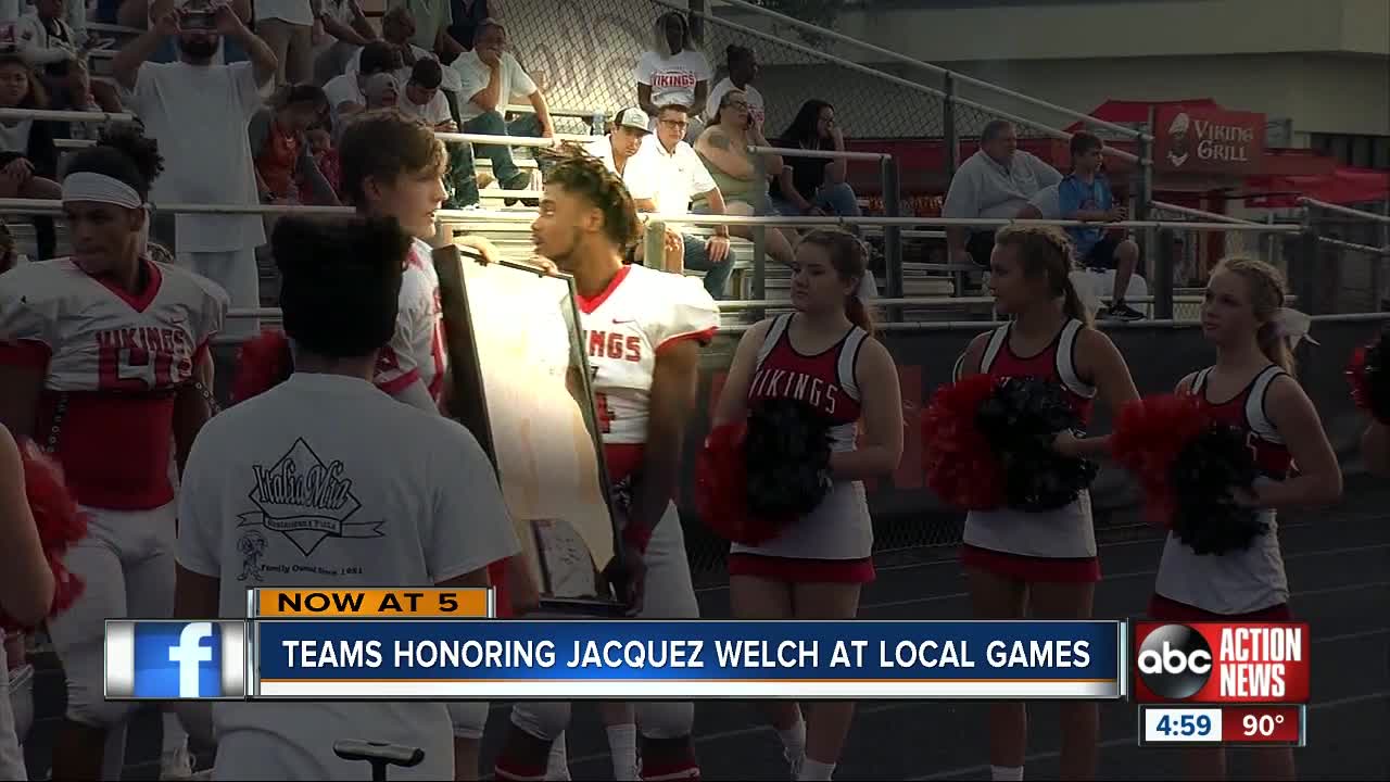 Football teams honoring Northeast High School player Jacquez Welch