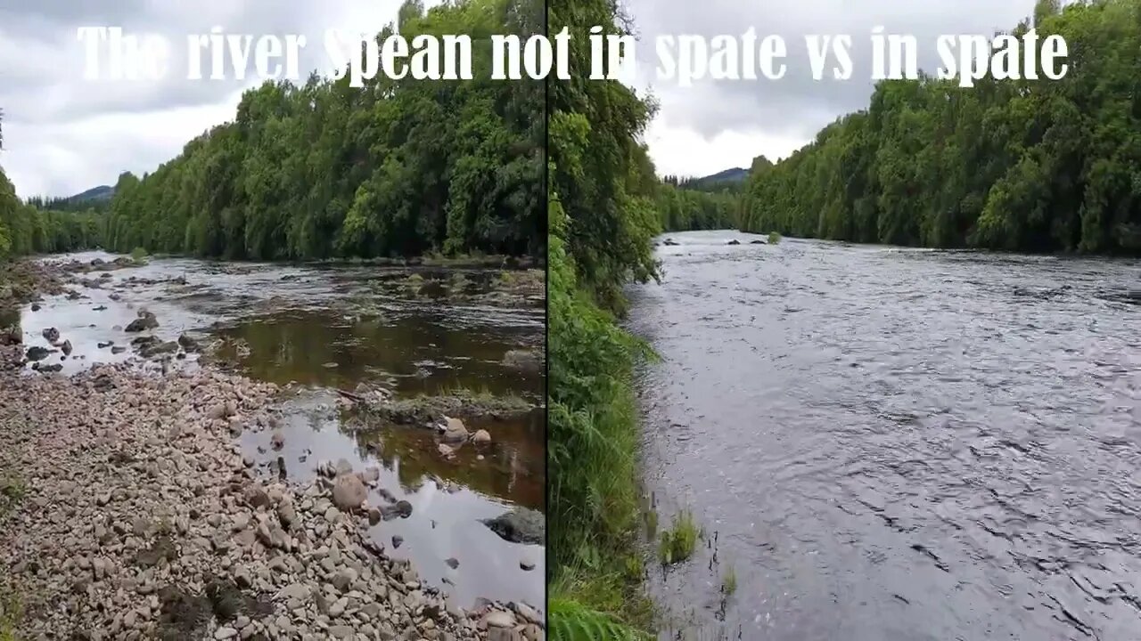 The difference between River Spean in spate and not in spate