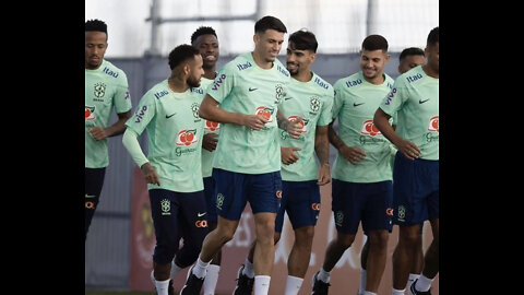 Brazilian national team in ahead of their friendly against Ghana in Le Havre.