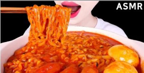 ASMR CHEESY FIRE NOODLE SOUP EATING SOUNDS MUKBANG