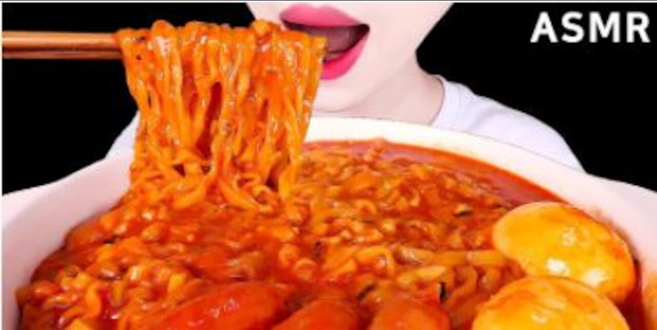 ASMR CHEESY FIRE NOODLE SOUP EATING SOUNDS MUKBANG