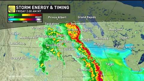 Severe storms and heavy rain push into the western Prairies