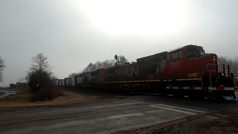 CN 2621 & CN 8963 Locomotives Manifest Train Westbound In Ontario