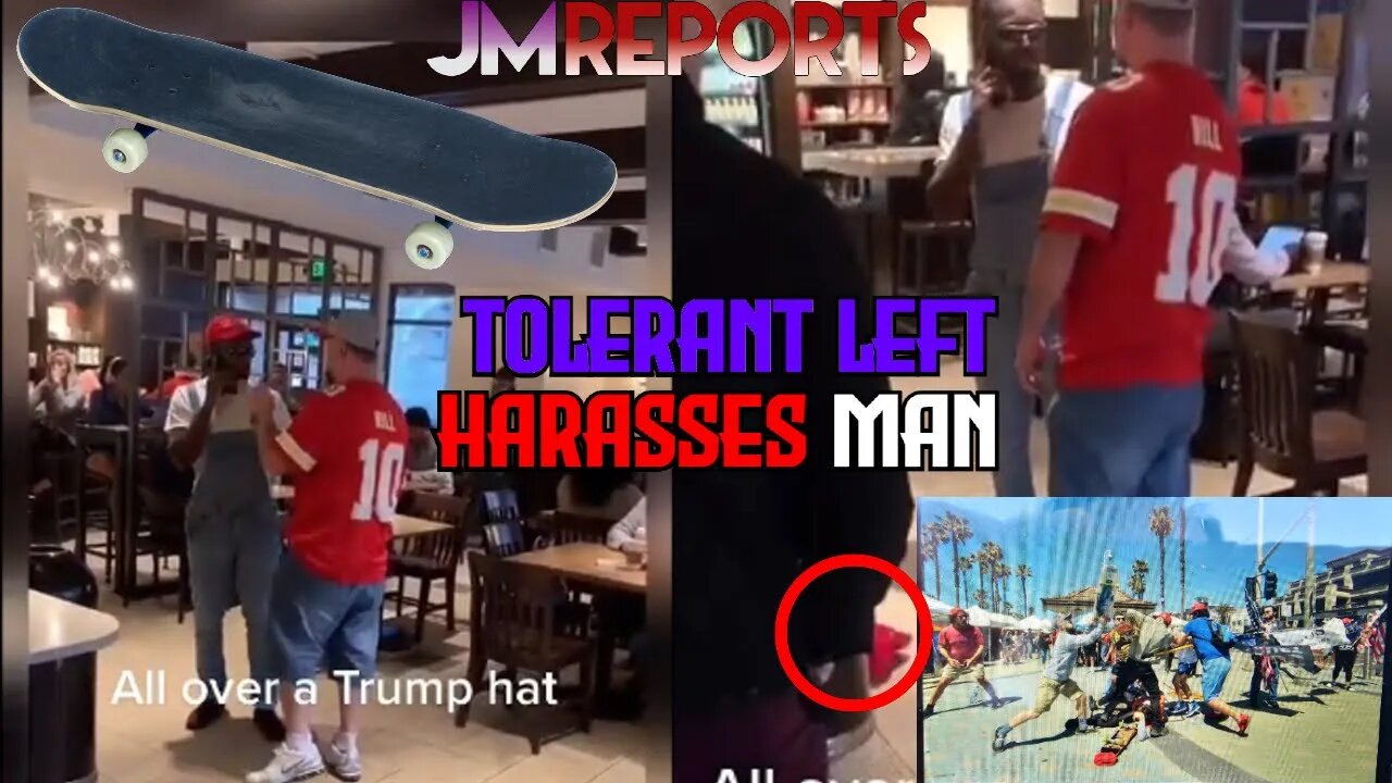 Black man wearing a trump hat in orange county HARRASSED Tolerant left engages in violence