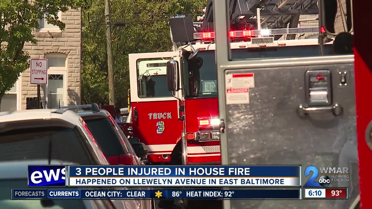 Three people injured in East Baltimore house fire