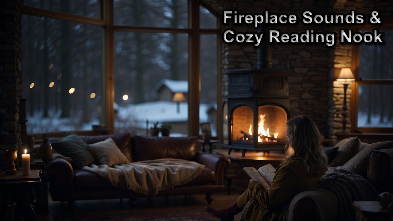 Cozy Reading Nook with Relaxing Crackling Fireplace Ambience & Winter Vibes to Study Sleep unwind