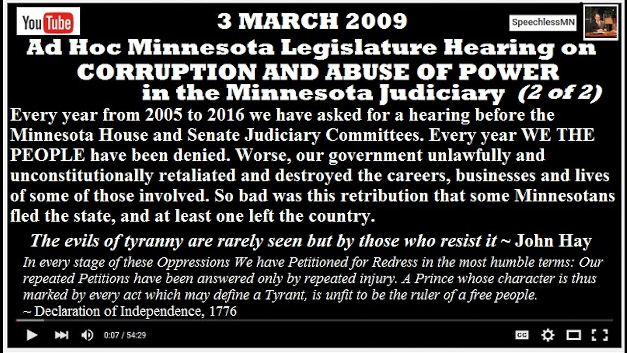 2009 Minnesota Ad Hoc Legislative Committee Hearing On Judicial Corruption 2of2