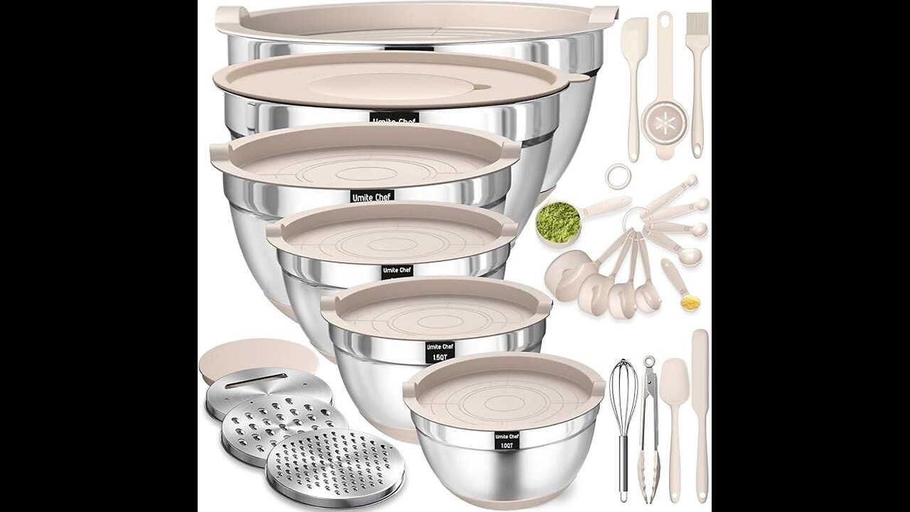 Mixing Bowls with Airtight Lids, 26PCS Stainless Steel Bowls with Grater Attachments