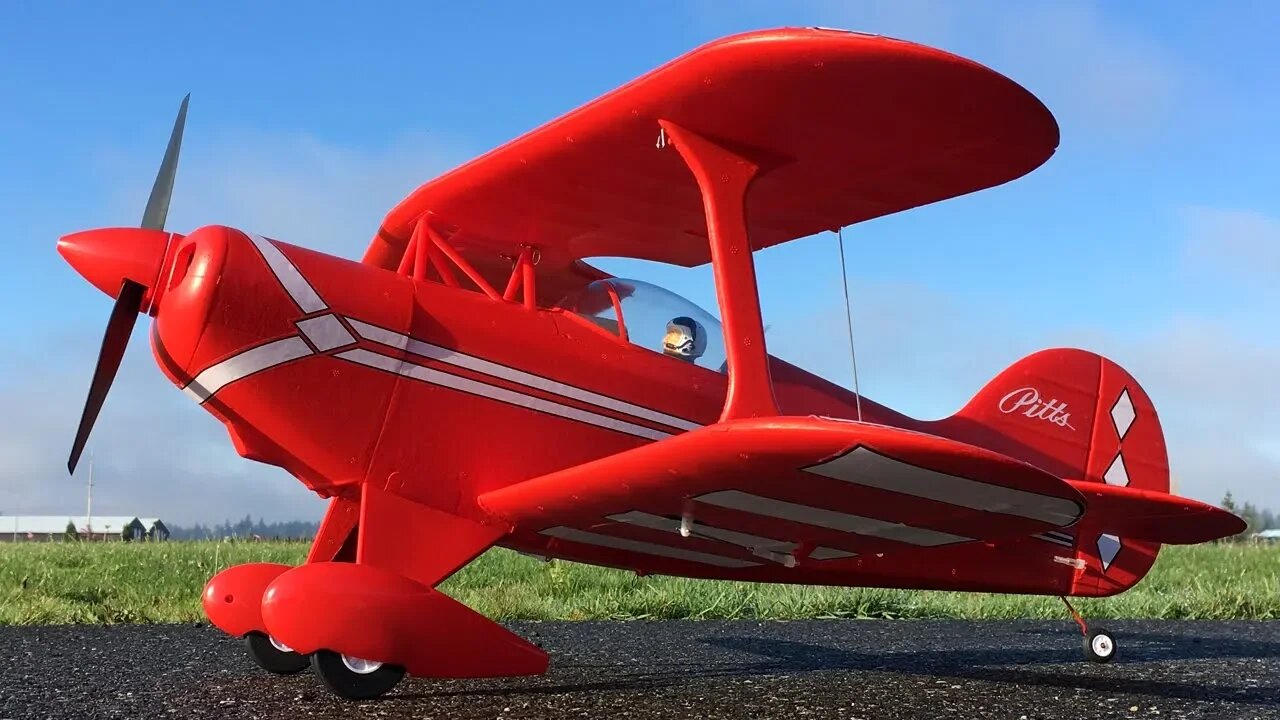 E-flite Pitts S-1S RC Biplane Maiden Flight On 4S Scorpion 1800 Lipo