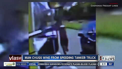 Man chugs wine from speeding tanker truck