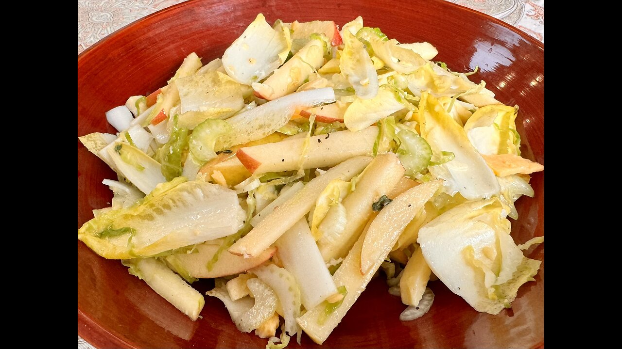 Ultimate Hearty Fall Salad - Shaved Brussels Sprouts, Endive, Apple & Cheese! #seasonalrecipe