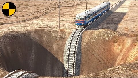 Trains VS Giant pit 😱 BeamNG Drive