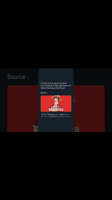 L'anime sera en pause en raison d'un marathon à Tokyo diffusé sur la même chaine que One Piece !