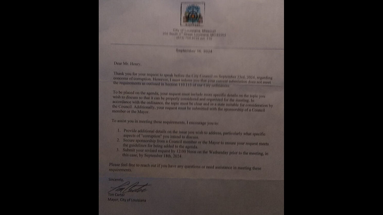 Louisiana Mo councilman Donald Giltner assaults constituent trying to follow policy for complaints.