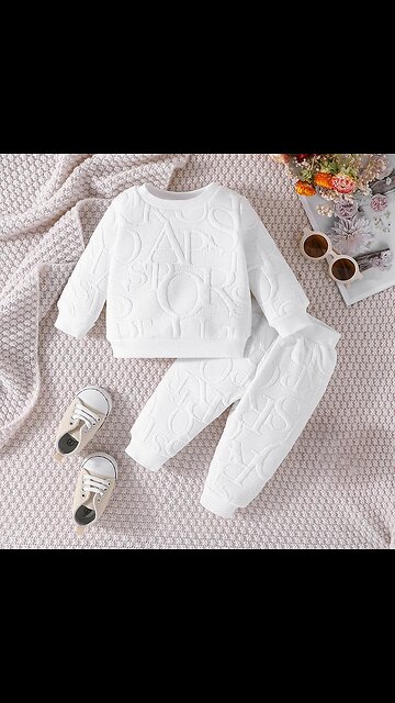 Boys Girls 3-24 Months Long Sleeve Letter Tshirt Long Pants Solid Color Outfit