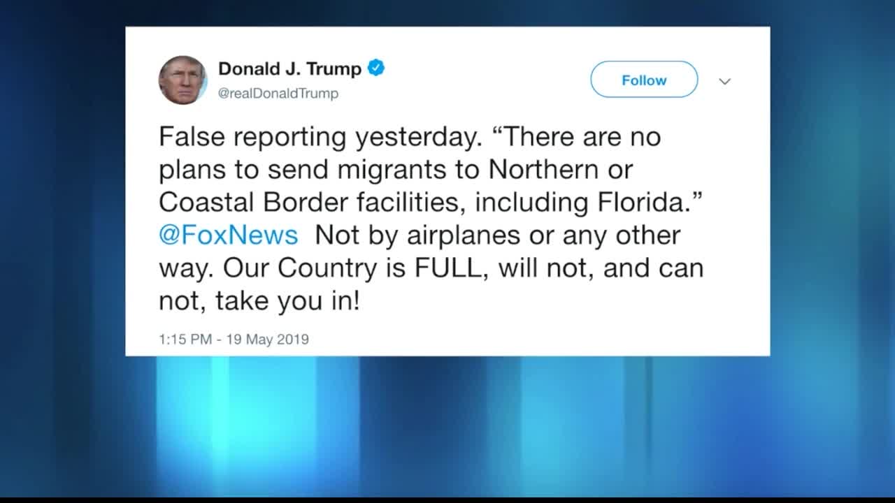 President Trump denies plans to fly migrants from border to Florida