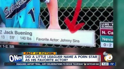 Little Leaguer named porn star as favorite actor?