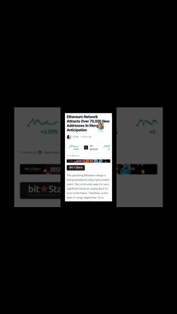 Ethereum Network Attracts Over 70,000 New Addresses In Merge Anticipation #cryptoshortsnews #crypto