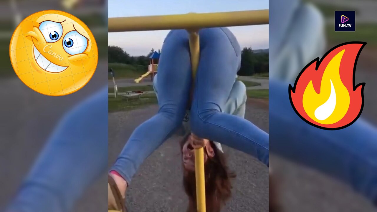 SHE FAILED!! / A girl slides and falls from a pole on a playgrownd upside down