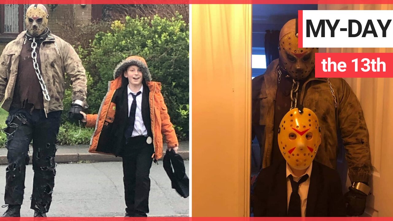 Dad granted son's birthday wish to be picked up from school by Jason Voorhees