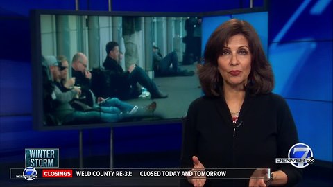 Familie stranded at DIA because of bomb cyclone: Weather update for March 13 as of 7:48 p.m.