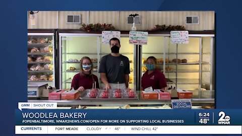 Woodlea Bakery in Bel Air and Baltimore say "We're Open Baltimore!"