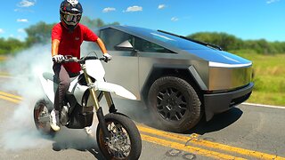 Racing E-Bike Supermoto Against my Cyber Truck!!