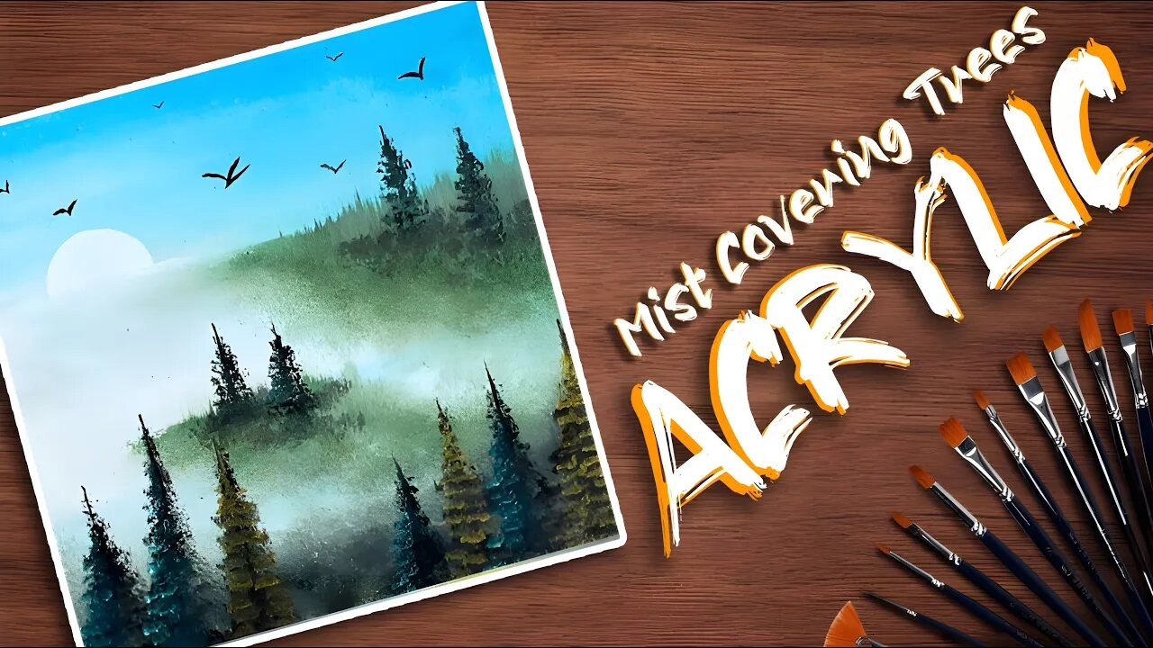 Mist Covering Trees Acrylic Painting for Beginners | Step-by-Step