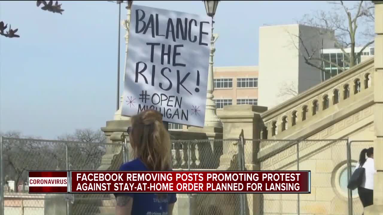 Facebook removing posts promoting protest against stay-at-home order planned for Lansing