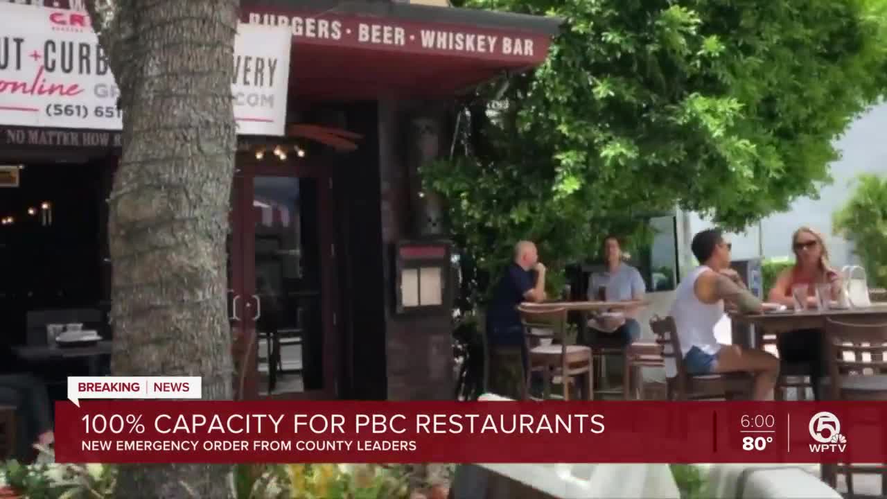 Palm Beach County restaurants now allowed to have 100% seating capacity