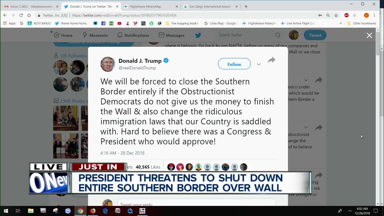 President threatens to shut down border