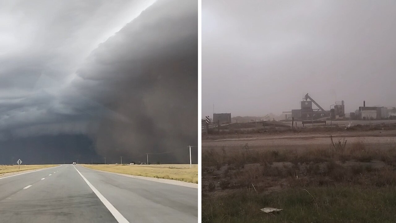 Extremely scary video shows squall line approaching the road