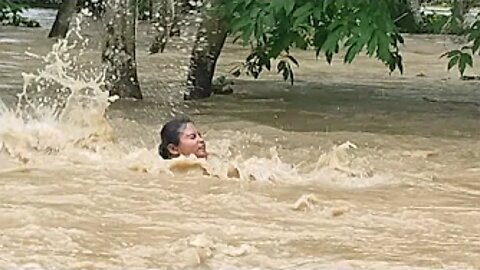 Due to heavy flood a girl was taken away by flood while riding bike in tumpreng reserve forest.