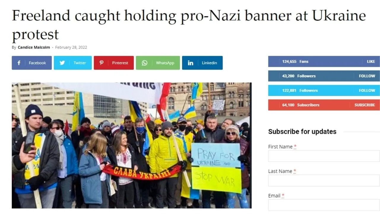 Chrystia Freeland Takes Pictures With N@zi Banner At Ukraine Protest