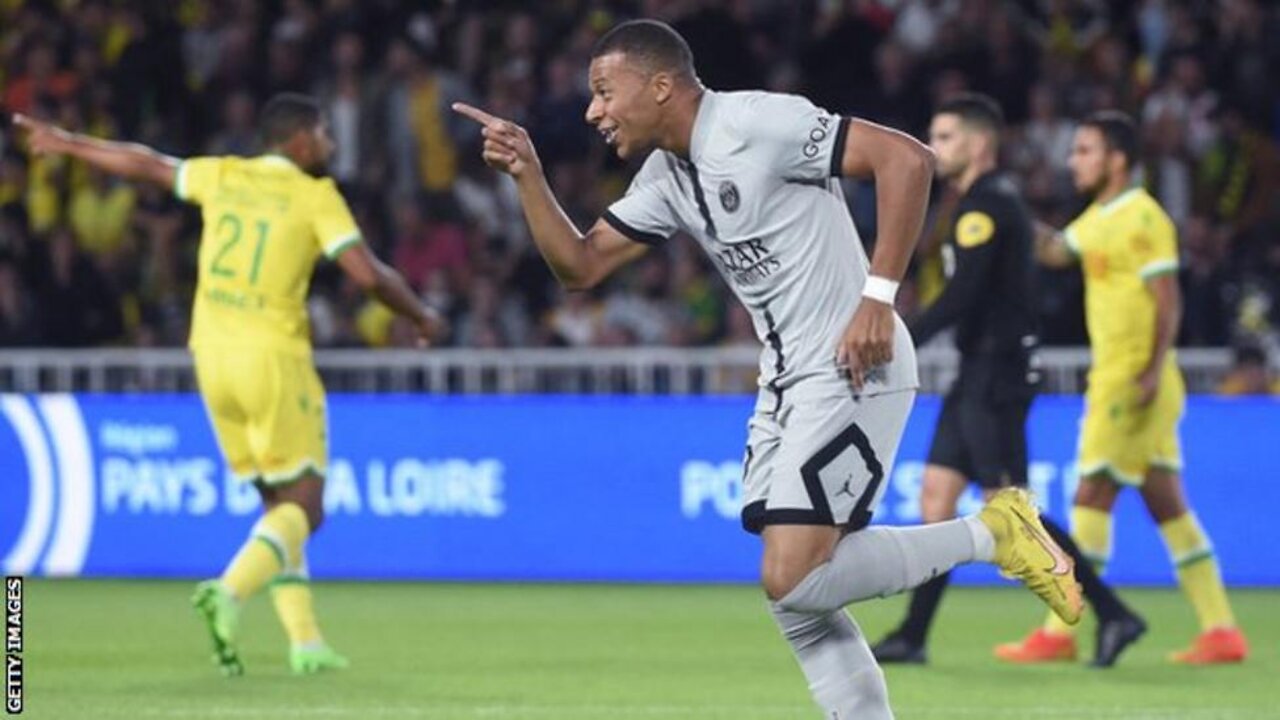 Kylian Mbappe scored twice from Messi passes as Paris St-Germain saw off ten-man Nantes