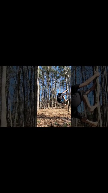 Barefoot parkour training in the woods