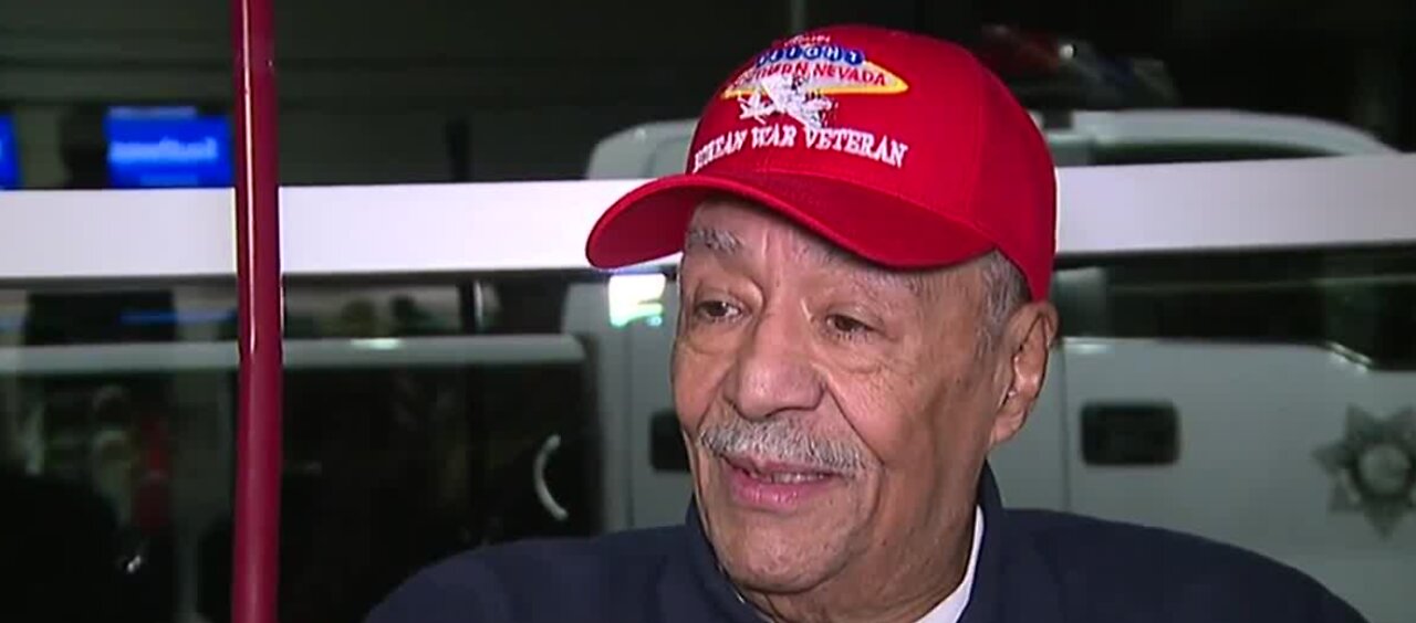 Korean War veteran talks before flight