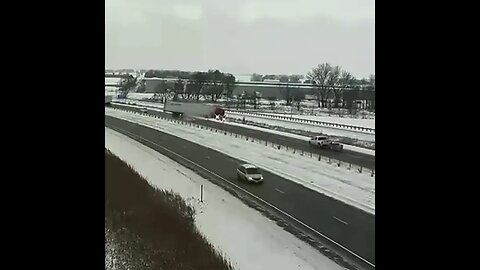 Semi Truck loses control on icy road. #shorts