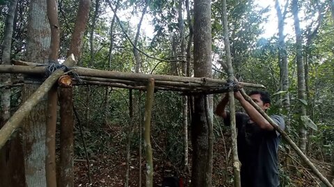 solo survival __ membangun shelter, masak, makan,eksplor, dan tidur nyenyak di hutan _16