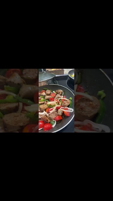 Leftover sausage, tomatoe, onion, green pepper Sandwich