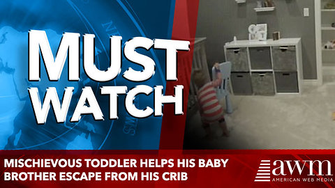 Mischievous toddler helps his baby brother escape from his crib