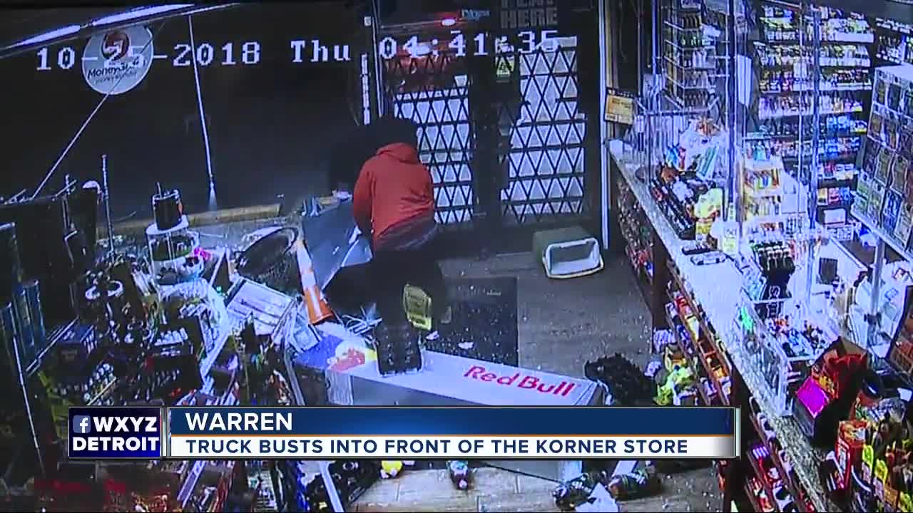 Truck busts into front of Warren corner store in smash and grab attempt