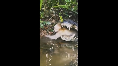 Monkey stuck in the alligator jaw