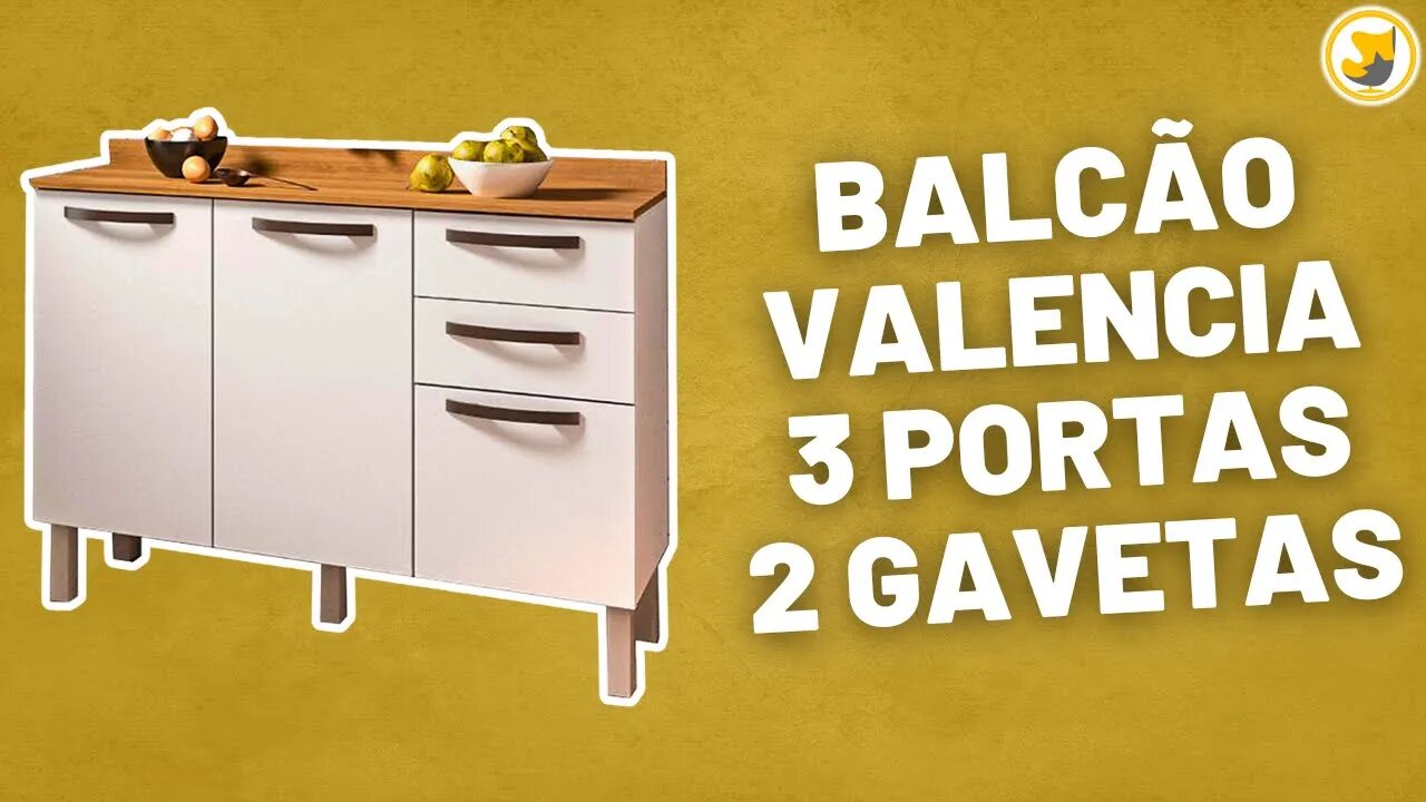 Balcão Valencia 3 Portas 2 Gavetas para Cozinha Salleto