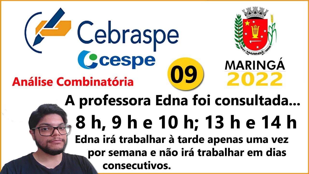 Prova de Maringá PR 2022 (Questão 9) | Análise Combinatória Cebraspe |A professora Edna foi consulta