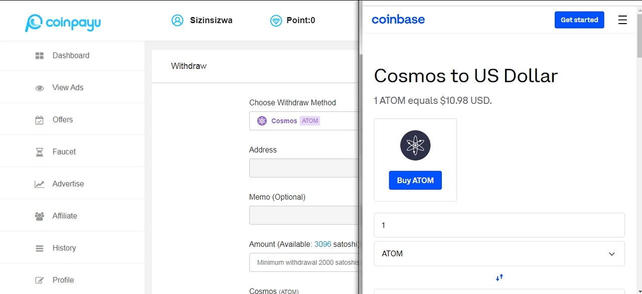How To Get Free Cosmos ATOM Cryptocurrency Paid To Click At Coinpayu And Instant Withdraw