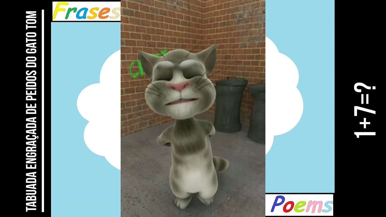 Tabuada engraçada de peidos do gato tom: 1+7=? [Frases e Poemas]